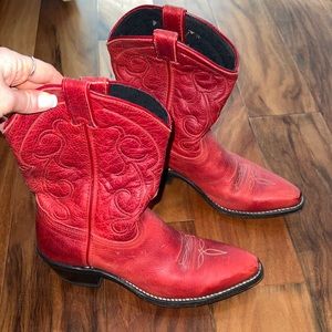 Red leather cowboy boots